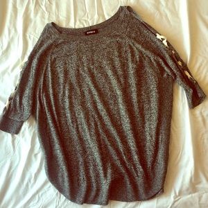 Gray cold shoulder sweater